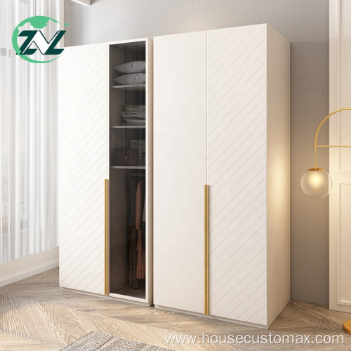 Minimalist White Glass Door Large Capacity Wardrobe Wooden